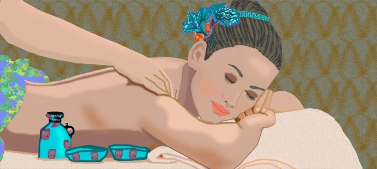 femme couché reçoit un massage du haut du dos