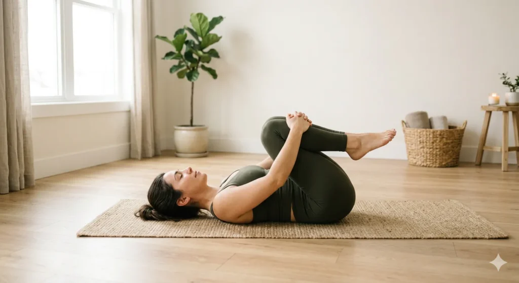 Femme réalisant un exercice permettant l'étirement lombaire pour soulager les douleurs de dos